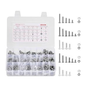 VEVOR 566 Pcs Bolts and Nuts Assortment Kit, Imperial Machine Screws and Flat Washers, Alloy Steel 1/4-20,5/16-18,3/8-16, for Furniture/Equipment/Vehicle Assembly, Galvanized White(1 100 PCS – Imperial (#2  #4  #6  #8  #10))