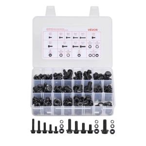 VEVOR 566 Pcs Bolts and Nuts Assortment Kit, Imperial Machine Screws and Flat Washers, Alloy Steel 1/4-20,5/16-18,3/8-16, for Furniture/Equipment/Vehicle Assembly, Galvanized White(280 PCS – Metric (M6  M8  M10))
