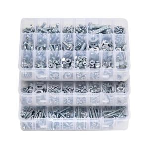 VEVOR 566 Pcs Bolts and Nuts Assortment Kit, Imperial Machine Screws and Flat Washers, Alloy Steel 1/4-20,5/16-18,3/8-16, for Furniture/Equipment/Vehicle Assembly, Galvanized White(2 250 PCS – Metric & Imperial)