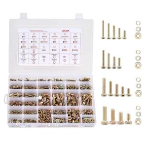 VEVOR 566 Pcs Bolts and Nuts Assortment Kit, Imperial Machine Screws and Flat Washers, Alloy Steel 1/4-20,5/16-18,3/8-16, for Furniture/Equipment/Vehicle Assembly, Galvanized White(906 Pcs – Metric (M4  M5  M6  M8))