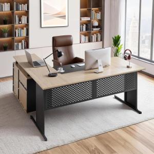 VEVOR 63″ L-Shaped Executive Desk, Large Office Desk with Drawers, File Storage Cabinet, Detachable 350 LBS Load Capacity Corner Table, Easy Assembly, Business Furniture Workstation for Home Office(63*31.5″+39.3*15.7″)