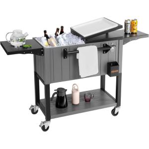 VEVOR 80QT Rolling Ice Chest, Holds up to 50 Bottles / 110 Cans, Portable Patio Party Bar Drink Cooler Cart with Bottom Shelf & Foldable Side Shelves, Beverage Pool with Swivel Wheels & Bottle Opener