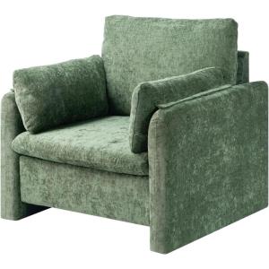 VEVOR Accent Chair, Metal Framed Chair with Wooden Armrests, Modern Cozy Upholstered Armchair, with Soft Foam Cushioning, Detachable Cushion, for Living Room, Bedroom, Reading Room, Office, Beige(Green)