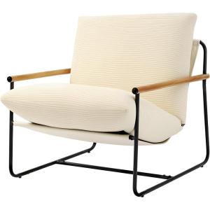 VEVOR Accent Chair, Metal Framed Chair with Wooden Armrests, Modern Cozy Upholstered Armchair, with Soft Foam Cushioning, Detachable Cushion, for Living Room, Bedroom, Reading Room, Office, Beige(Beige)