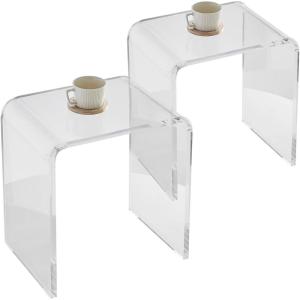 VEVOR Acrylic Side Table, U- Shaped Coffee Table, Clear Acrylic End Table with Waterfall Edges for Drink, Food, Snack Used in Living Room & Bedroom(Rectangular2)