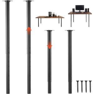 VEVOR Adjustable Table Legs, 24-40 in Round Steel Furniture Legs, 1200 lbs Max Load Heavy Duty, Quick Installation, Ideal for Home Office Desk DIY, Coffee Dinner Bar Tables, Workbenches, 4 PCS, Black