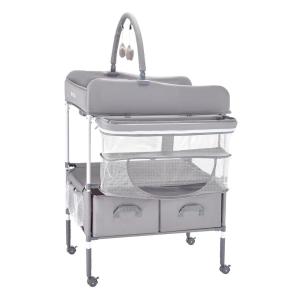 VEVOR Baby Changing Table, Foldable Diaper Change Station with 2 Fabric Drawers, Side Basket and Hanging Rod, Adjustable Height Changing Table with Lockable Wheels and 2 Star Toys, Light Gray(light gray)