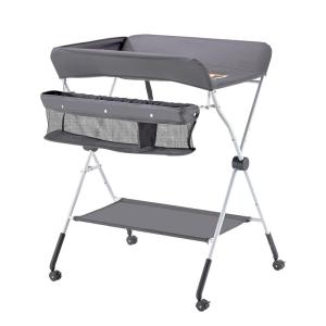VEVOR Baby Changing Table, Foldable Diaper Change Station with Side Basket, Adjustable Height Changing Table with Lockable Wheels, Multi-Functional Nursery Storage Organizer, Gray(dark gray)
