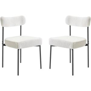 VEVOR Boucle Dining Chairs Set of 2, Mid Century Modern Sherpa Accent Chairs, Upholstered Side Chair for Dining Room, Space-Saving White Kitchen Chair with Curved Backrest and Black Metal Legs(Set of 2)