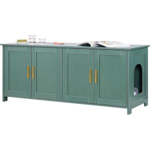 VEVOR Cat Litter Box Enclosure, 31 in Hidden Litter Box Cabinet with Shelf & Storage, Modern Style Indoor Cat Washroom, Wooden Kitty House Furniture End Table, Fit Most Litterboxes, Red & Green(Retro Green)