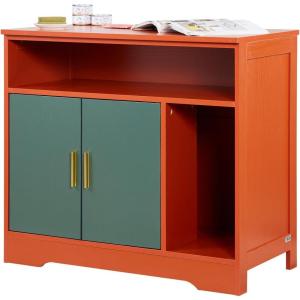 VEVOR Cat Litter Box Enclosure, 31 in Hidden Litter Box Cabinet with Shelf & Storage, Modern Style Indoor Cat Washroom, Wooden Kitty House Furniture End Table, Fit Most Litterboxes, Red & Green(Red & Green)