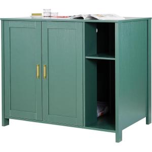 VEVOR Cat Litter Box Enclosure, 31 in Hidden Litter Box Cabinet with Shelf & Storage, Modern Style Indoor Cat Washroom, Wooden Kitty House Furniture End Table, Fit Most Litterboxes, Red & Green(Dark Green，Built-in Power Outlet)