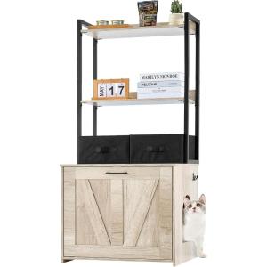VEVOR Cat Litter Box Enclosure, Hidden Litter Box Furniture with 3 Storage Shelves, Wooden Cat Washroom Indoor, Large Cat House Cabinet Hidden Fit Most Litter Box, 33.5″L x 19.3″W x 58.7″H, Dark Brown(23.6″L x 19.7″W x 50″H-2 Shelves)