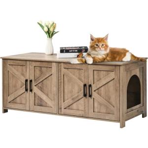 VEVOR Cat Litter Box Enclosure for 2 Cats, Litter Box Furniture Hidden 47.2in(Greige)