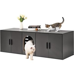 VEVOR Cat Litter Box Enclosure for 2 Cats, Litter Box Furniture Hidden 47.2in(Grey)