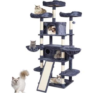 VEVOR Cat Tree for Indoor Cats, 60.6″ Cat Tower with Cat Condo, Sisal Scratching Post, Hammock, Top Perch, Jumping Platforms, Large Cat Furniture Activity Center with Hang Ball, Light Grey(Dark Grey)