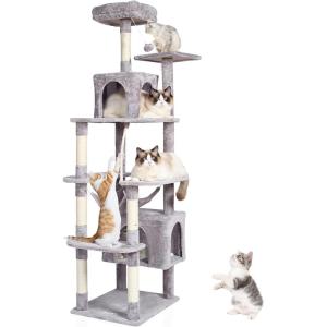 VEVOR Cat Tree for Indoor Cats, 72″ Cat Tower with 2 Cat Condos, Sisal Scratching Post, Hammock, Top Perch, Jumping Platforms, Large Cat Furniture Activity Center with Hang Ball, Light Grey
