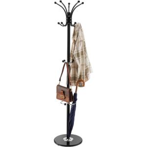 VEVOR Coat Rack, Freestanding Coats Rack Stand with Quartz Stone Base & 3 Round Hooks, Free Standing Hall Coat Tree for Entryway, Bedroom, Living Room, Stylish Clothes Hanger Stand for Coats, Hat, Bag(with Umbrella Holder)