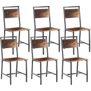 VEVOR Dining Chairs Set of 2, Wooden Chairs with Metal Frame and Backrest, Easy to Assemble Leather Side Chair, Modern Farmhouse Walnut Chair for Kitchen Living Room, Rustic Brown and Black(Set of 6)