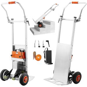 VEVOR Electric Stair Climbing Dolly, 440lbs Capacity Electric Stair Climbing Hand Trucks with 157.5in Rope & Folding Handle, Heavy Duty Stair Climber for Warehouse Logistics, Moving Furniture(Silver)(Folding Handle)