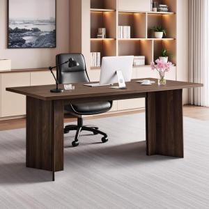 VEVOR Executive Desk, 63″ W x 31.5″ D Large Office Desk, Modern Computer Table Conference Meeting Room Table, Business Furniture Enlarged Desktop for Home Office, White and Gold(Walnut)