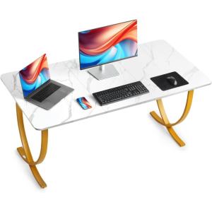VEVOR Executive Desk, 63″ W x 31.5″ D Large Office Desk, Modern Computer Table Conference Meeting Room Table, Business Furniture Enlarged Desktop for Home Office, White and Gold(White+gold)