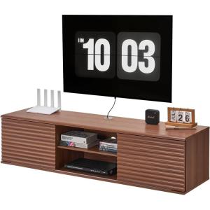 VEVOR Floating TV Stand, 60″ Wall Mount Entertainment Center with Adjustable Shelf & Sliding Doors, 2 Tiers Floating TV Shelf with Storage Cabinet for DVD Player, Cable Box, Game Console, Walnut