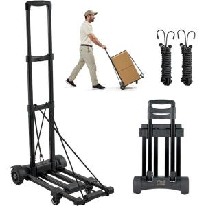 VEVOR Folding Hand Truck, 110 lbs Load Capacity, Collapsible Luggage Cart with 2 Wheels & 1 Elastic Rope, Utility Dolly Platform Cart for Airport Travel Furniture Luggage Office Moving, Black(290 lbs)