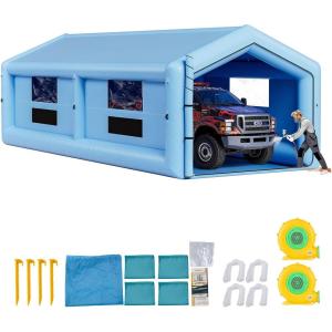 VEVOR Inflatable Paint Booth, 39.37 x 16.40 x 13.12 ft, Inflatable Spray Booth with 950W+1100W Blowers, Air Filter System, Triangular Roof, for Painting Car, Truck, Furniture, Automotive Sheet Metal(39x16x13Ft)