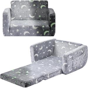 VEVOR Kids Couch, 2-in-1 Toddler Chairs Comfy, Toddler Couch Sofa Bed Fold Out, Convertible Sofa to Lounger, Kids Chair Seat Playroom Furniture for Kids Girls & Boys, Sky Blue(Light Grey)