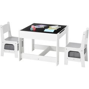 VEVOR Kids Table and Chair Set, 3 in 1 Wooden Kids Table with Storage Drawer, Toddler Activity Play Desk with 2 in 1 Detachable Tabletop, Children Table for Art, Eating, Reading, Learning, Natural(Gray & White)