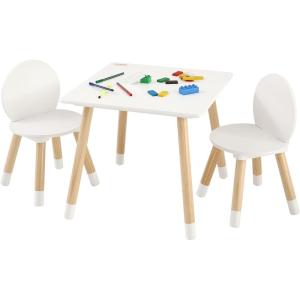 VEVOR Kids Table and Chairs, Toddler Table and Chair Set, Children Wooden Multi-Activity Table for Play, Art, Craft, Reading, Learning, Eating, 1 Table and 2 Chairs(White)