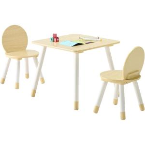 VEVOR Kids Table and Chairs, Toddler Table and Chair Set, Children Wooden Multi-Activity Table for Play, Art, Craft, Reading, Learning, Eating, 1 Table and 2 Chairs(Natural)