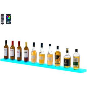 VEVOR LED Lighted Liquor Bottle Display, 3 Tiers 20 Inches Whiskey Rack, Supports USB, Illuminated Home Bar Shelf with RF Remote & App Control, 9 Static Colors, Acrylic Lighted Shelf for 15 Bottles(1 Step 60 Inches)