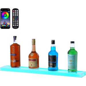 VEVOR LED Lighted Liquor Bottle Display, 3 Tiers 20 Inches Whiskey Rack, Supports USB, Illuminated Home Bar Shelf with RF Remote & App Control, 9 Static Colors, Acrylic Lighted Shelf for 15 Bottles(1 Step 30 Inches)