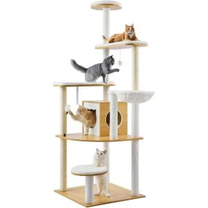 VEVOR Large Cat Tree, 68.9 inches Tall, Cat Tower, Multi-Level Cat Condo Furniture Activity Center with Cozy Perches, Sisal Scratching Posts, Hammock, Big Kittens House for Indoor Cats Play & Rest(Burly Wood)