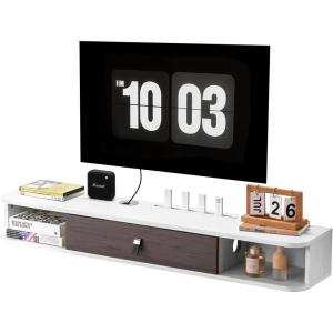 VEVOR Modern Floating TV Stand, 71” Wall Mounted Media Console for 80 inch TVs, Floating Entertainment Center Under TV Shelf with Storage Cabinet for Bedroom & Living Room, White(White)