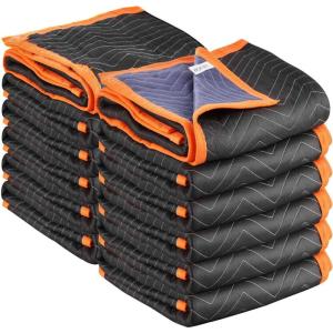 VEVOR Moving Blankets 12 Pcs, 72 x 40 in (32 lbs/dz) Large Packing Blankets with Cotton Filling, Heavy Duty Nonwoven Fabric Padded Moving Blanket for Shipping, Wrapping, Protecting Furniture(12 Pcs(32 lbs/dz))