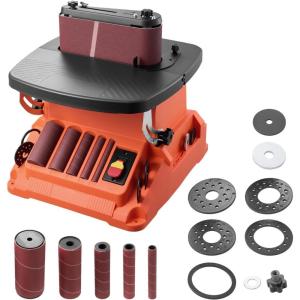 VEVOR Oscillating Spindle Sander, 2400RPM Benchtop Spindle Sander with 6 Sleeves (1/2″-3″), 5/8″ Stroke, 15.6″ x 11.6″ Cast Iron Worktable for Furniture Finishing, Crafts Sanding, DIY Woodworking(24″x3.86″)