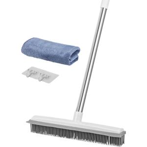 VEVOR Pet Hair Removal Broom, 58.46 in Adjustable Long Handle, Rubber Broom with Built in Squeegee Reusable Dog Cat Hair Remover, for Couch Furniture Hardwood Floor Tile