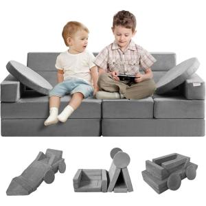VEVOR Play Couch, Modular Kids Nugget Couch 15pcs, Toddler Foam Sofa Couch with High-Density 25D Sponge for Playing, Creating, Sleeping, Imaginative Kids Furniture for Bedroom and Playroom(Modular)