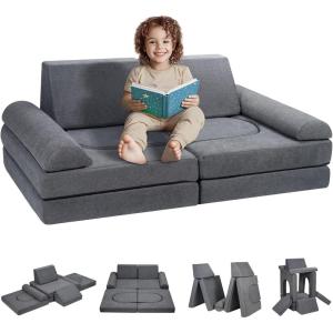 VEVOR Play Couch, Modular Kids Nugget Couch 15pcs, Toddler Foam Sofa Couch with High-Density 25D Sponge for Playing, Creating, Sleeping, Imaginative Kids Furniture for Bedroom and Playroom(10 Pcs)