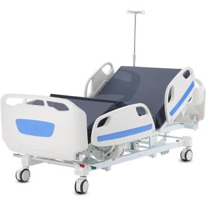 VEVOR Premium 3 Function Full Electric Hospital Bed, ICU Electric Medical Bed with Mattress & IV Pole, Handheld Controller and 5-Inch Locking Casters for Home Hospital Use, 440LBS Loading(5 Functions)