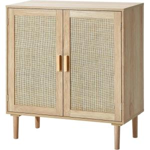 VEVOR Rattan Cabinet, Rattan Buffet Cabinet with 2 Magnetic Doors and Adjustable Shelves, Accent Sideboard Buffet with Wooden Legs & Power Cord Hole for Hallway, Entryway, Kitchen, Black(Natural)
