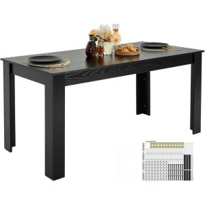VEVOR Rectangle Dining Table, 63 inch Length Large Wood Tables for 4-6 Person, Modern Dinner Furniture, Conference Desk Supporting for 330LBS, for Home Kitchen Living Room, Black(Only Table)