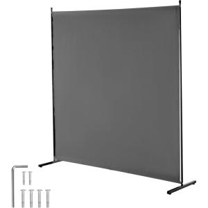 VEVOR Room Divider, Single Panel Room Divider, 6FT Privacy Screen Indoor, Partition Divider for Room Separation, Freestanding Room Divider Panel for Office, Bedroom, Black(Grey)