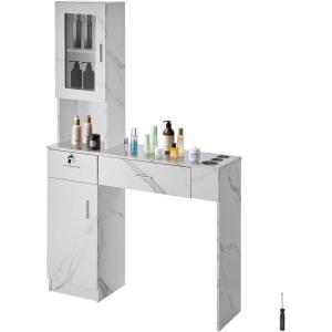 VEVOR Salon Station, Wall Mount Barber Salon Station for Hair Stylist, Beauty Spa Furniture Set, 1 Storage Cabinet, 3 Cubbies and 2 Drawers(One Lockable), White(White)
