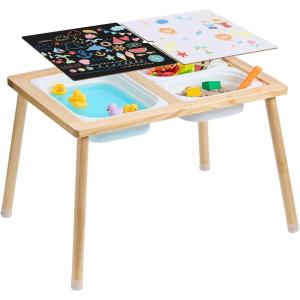 VEVOR Sensory Table for Toddlers, Kids Activity Table with 3 Foldable Storage Bins & Double-Sided Board, Indoor/Outdoor Play Sand and Water, Wooden Kids Sensory Table for Drawing Studying Dining