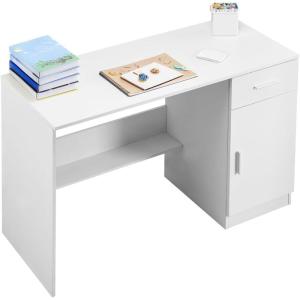 VEVOR Small Desk with Drawers, Kids Desk for Bedroom, Wooden Simple Study Table for Drawing, Reading, Writing, Rectangle MDF Furniture Study Storage Table for Home, Office, White + Wood(41.34″D x 17.32″W x 29.57″H)