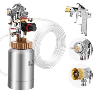 VEVOR Spray Paint Pressure Pot, 0.5 Gal/2 L Pressure Pot Paint Sprayer, φ1.8mm + φ3mm Two Spray Guns Central Pneumatic Sprays Gun with Two 9.8 FT/3 m Hoses for Furniture, Car, Fence, Max 45 Psi(2L-Pneumatic)